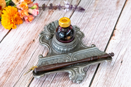 Vintage Cast Iron Inkwell Stand